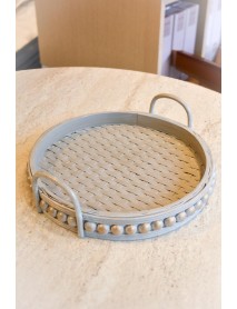 Gri Örgü Desenli Yuvarlak Kenarlı Dekoratif Tepsi