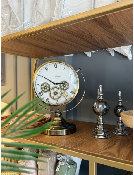 Eskitme Gold Metal Çarklı Masa Saati